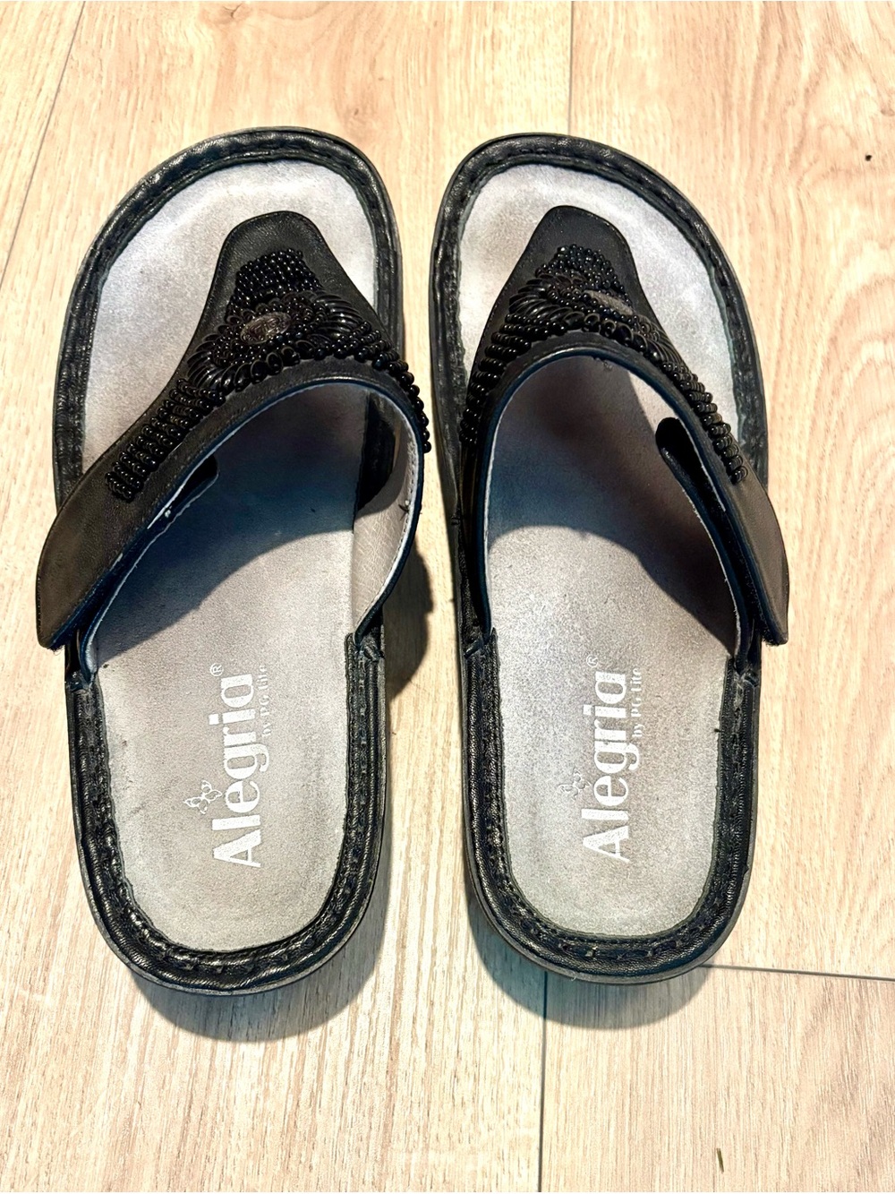 Alegria Black Beaded Slide Sandals
